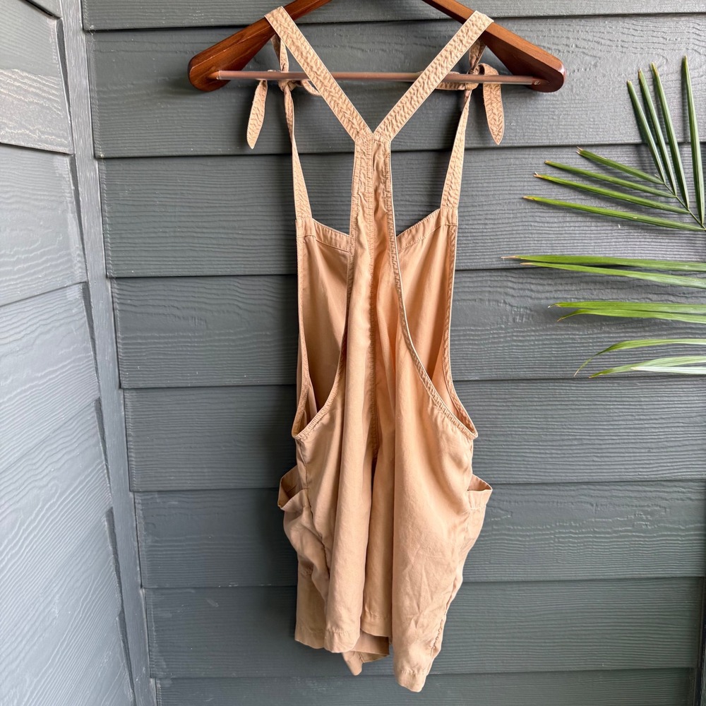 Aerie Tie Strap Romper Beige Utility Pocket Sleeveless Women's Large Cargo - Picture 9 of 10